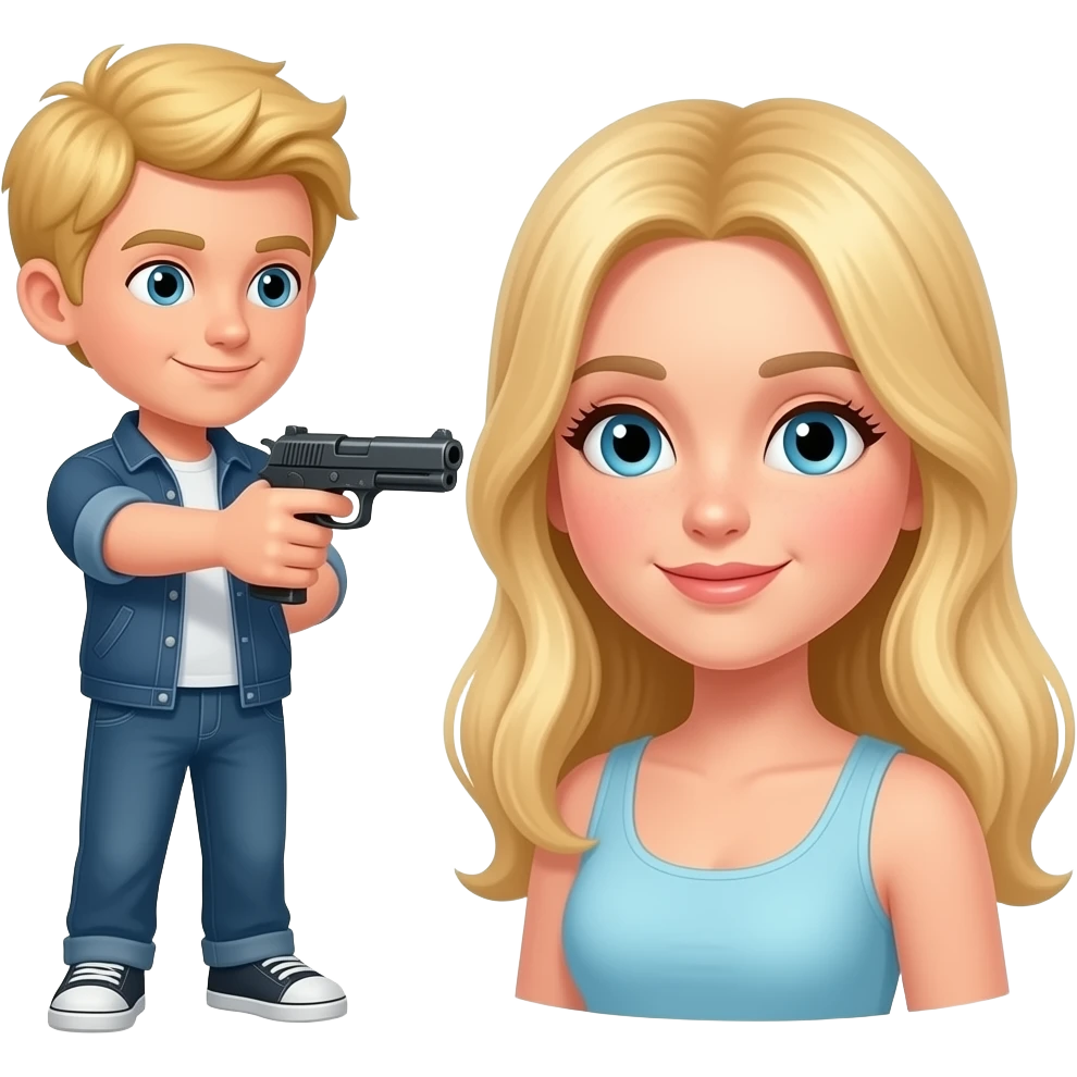 Blonde boy pointing a gun to a blonde girl emoji