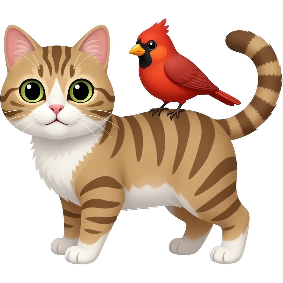 Cat and red bird mad emoji