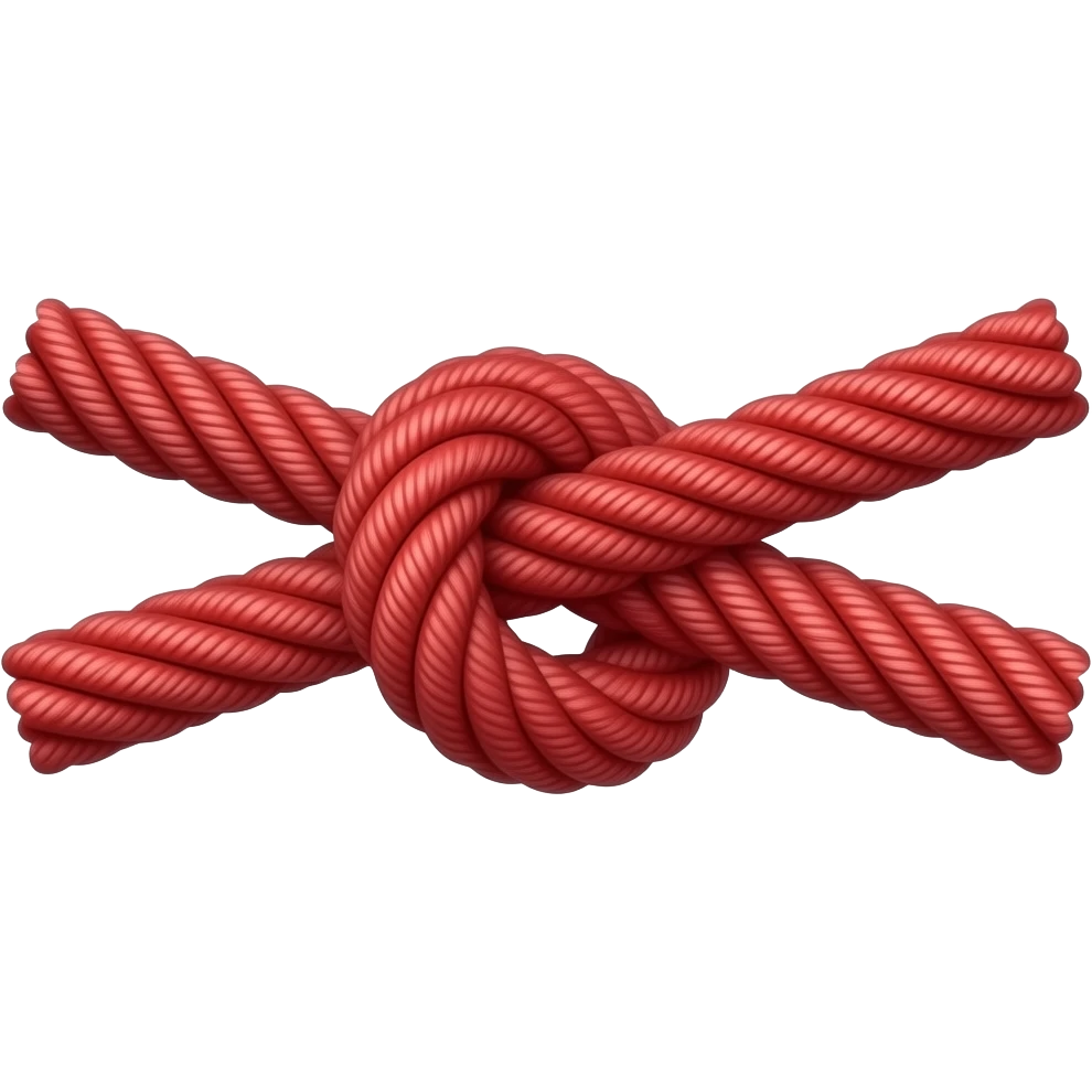 two lines of thin red string knotted together at the middle, less rubber looking emoji