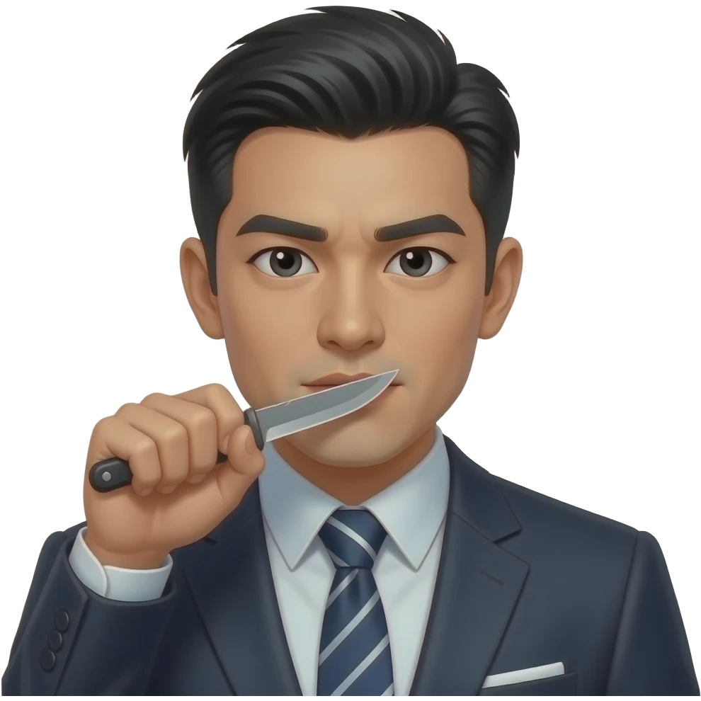 입 옆에 손날을 대며 귓속말을 하는 정장 입은 동양인 남자 emoji