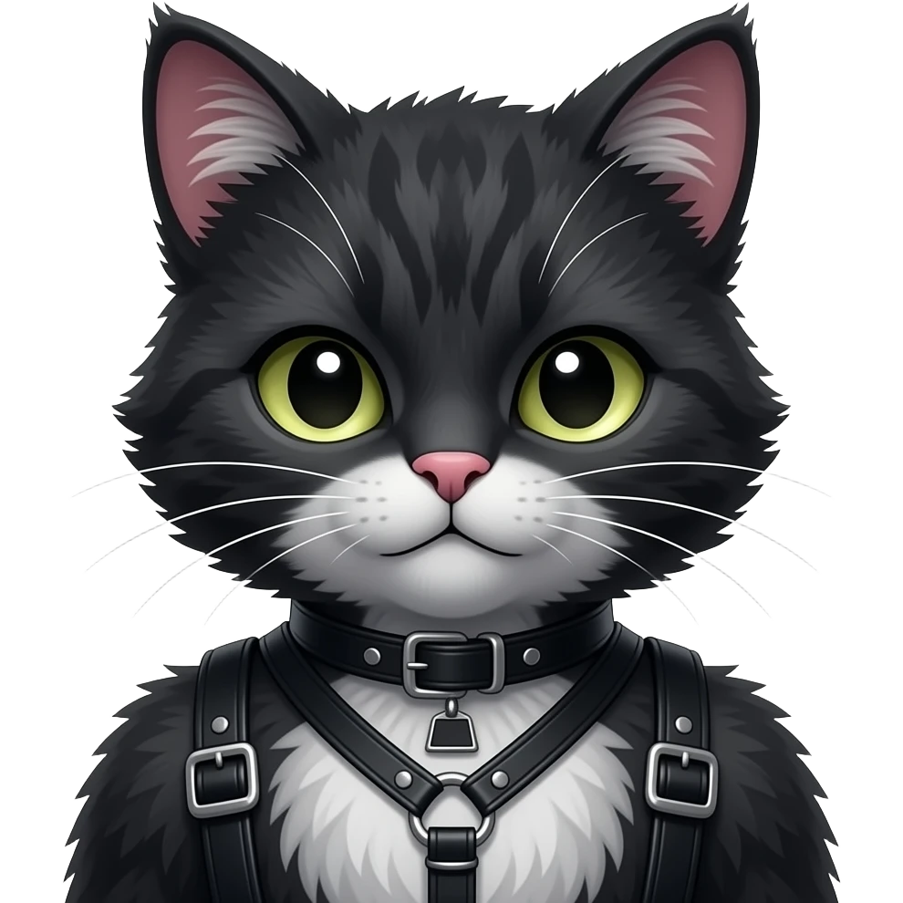 Gorgeous furry gothic dark techwear anime style anthro black cat fursona with blushing face aesthetic and pretty edgy black with collar and harness trending style emoji