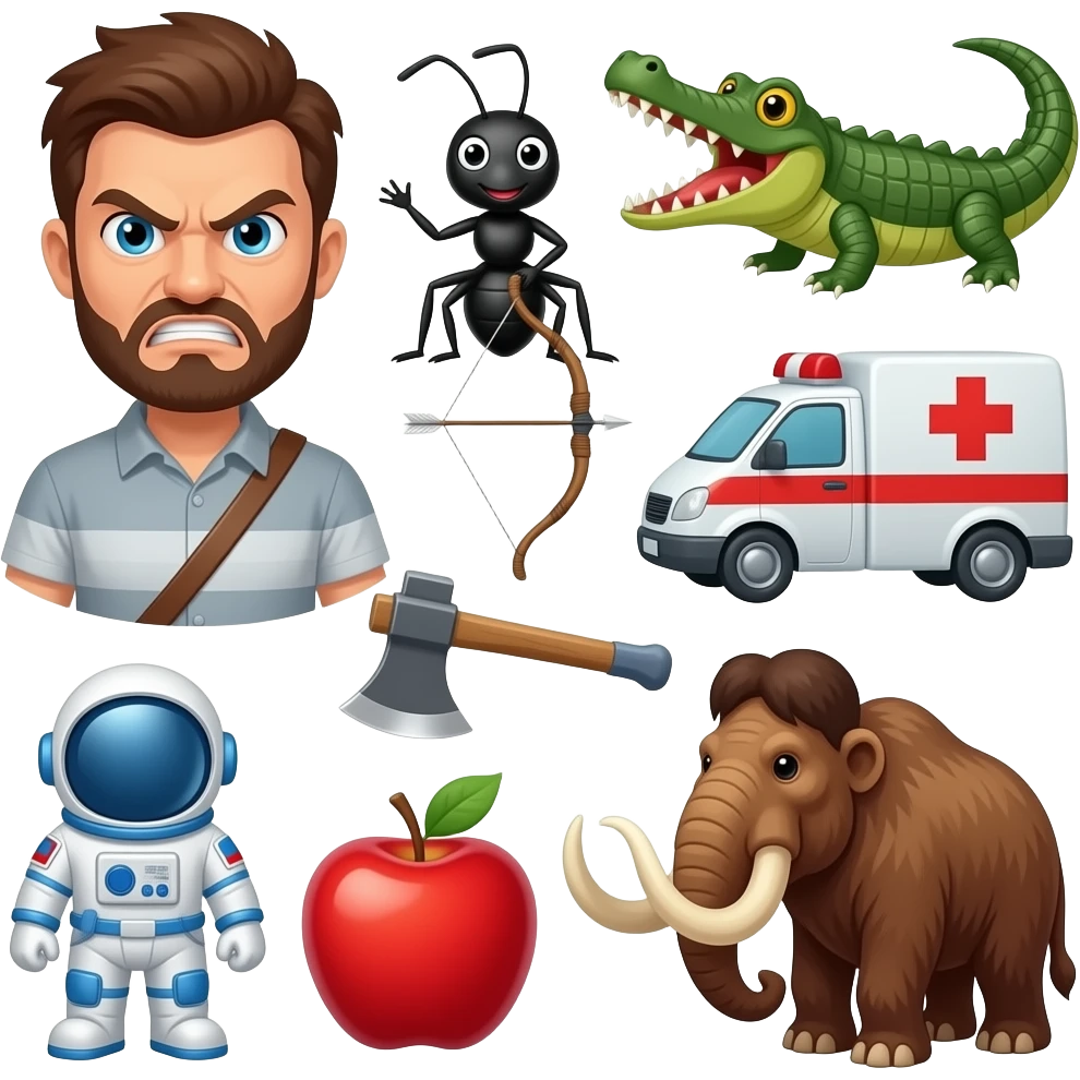 Aa 🐜🐊🏹🚑🧑‍🚀🪓🍎🫎😡 emoji