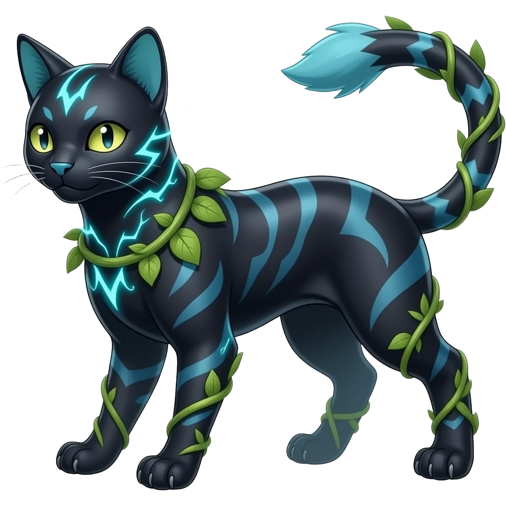 Dark dusky edgy cool shiny smooth glossy epic patterned digitigrade quadrupedal Luxray-Manectric-Sprigatito-Shaymin-Shinx-Fakémon-hybrid emoji