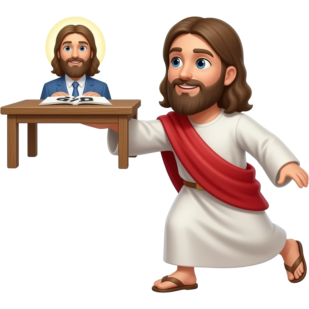 Jesus throwing table with IRS emoji
