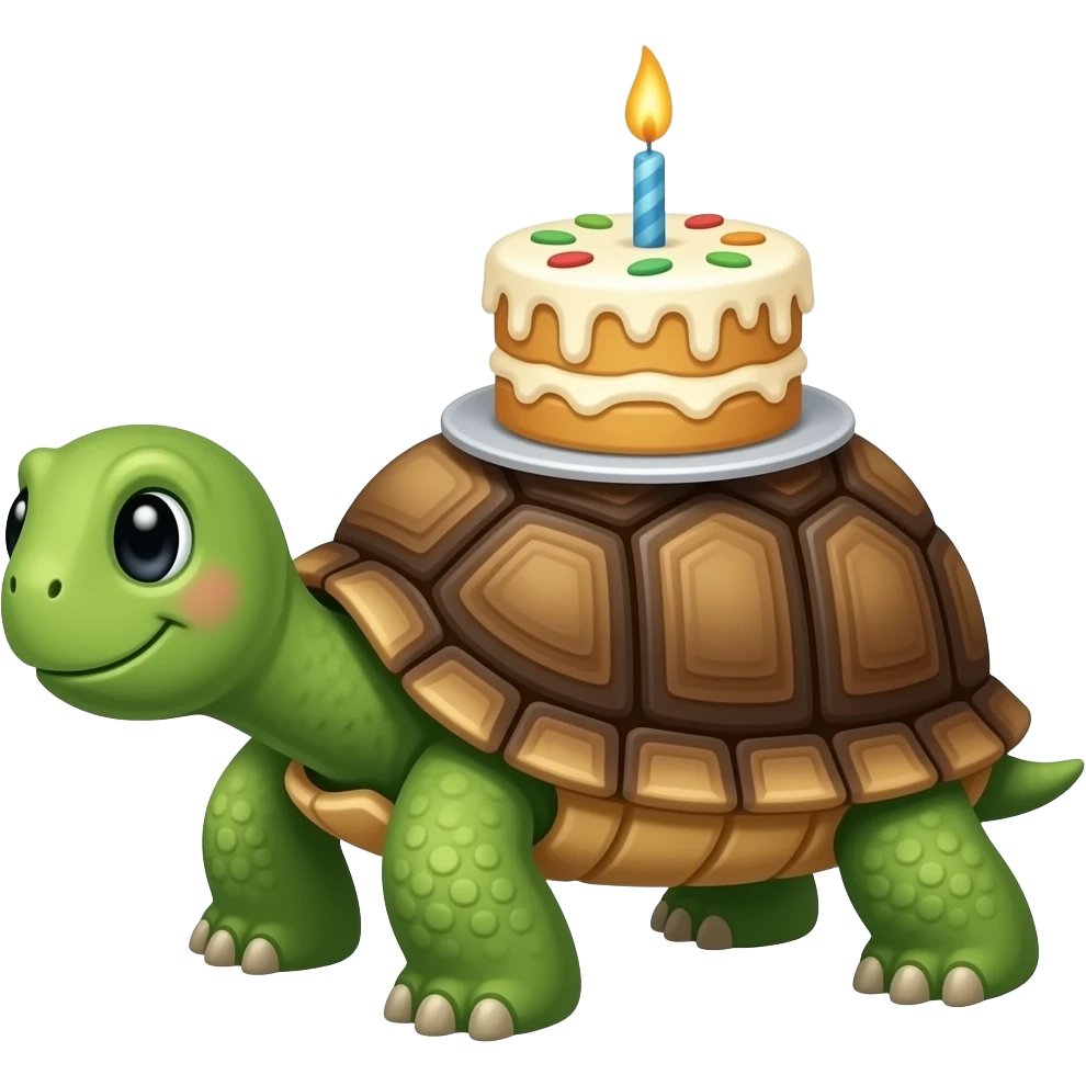 A 🐢 with a 🎂 emoji