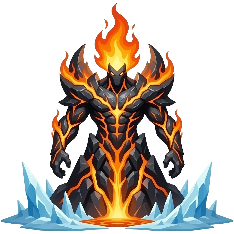 A towering entity formed from molten shadow and frozen flame, radiating ...
