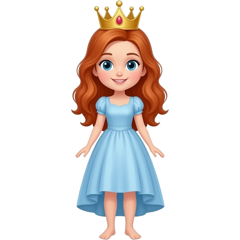 A tween girl with a crown no dress and red ish hair full body with feet emoji