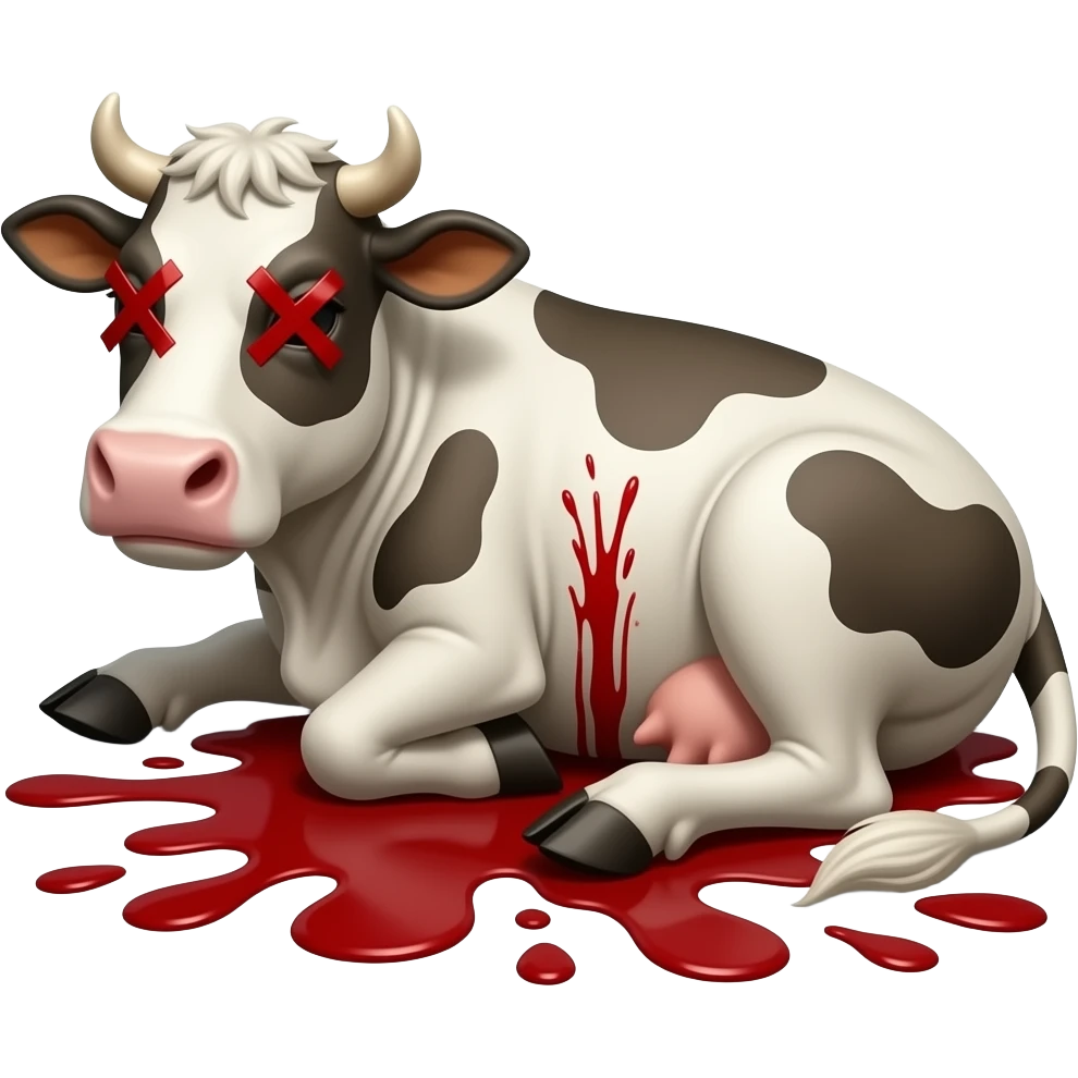 vaca muy muy flaca con equis en los ojos acostada en el piso con sangre emoji