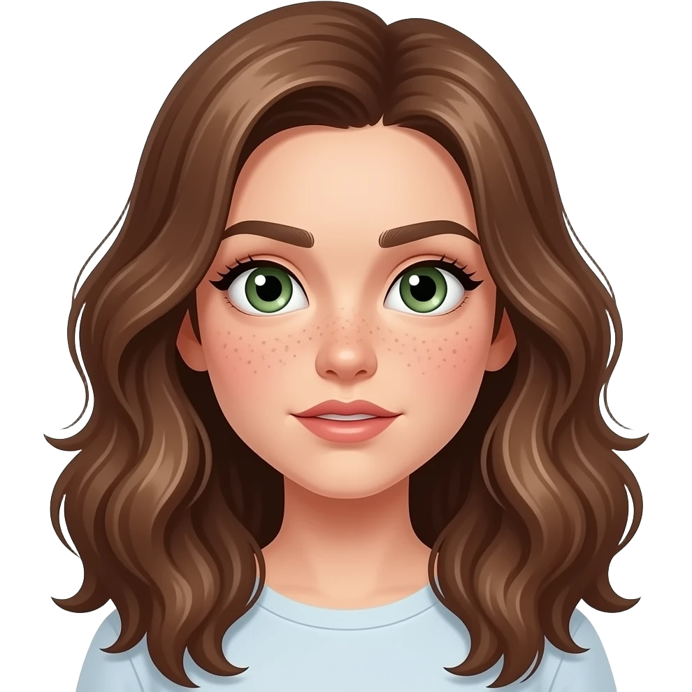Brown wavy long hair green eyes cute face with freckles pretty girl side eye suspicious emoji