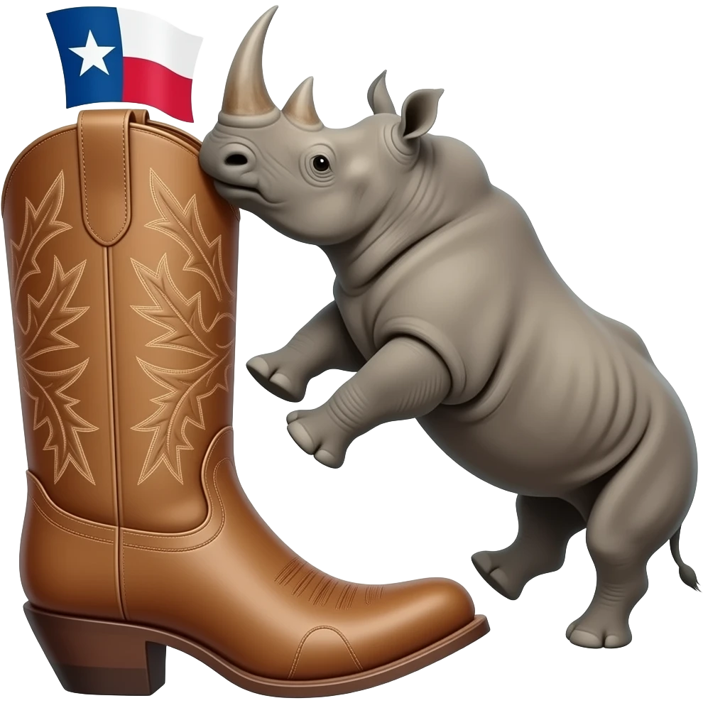 Big texas cowboy boot kicking out a rhino emoji