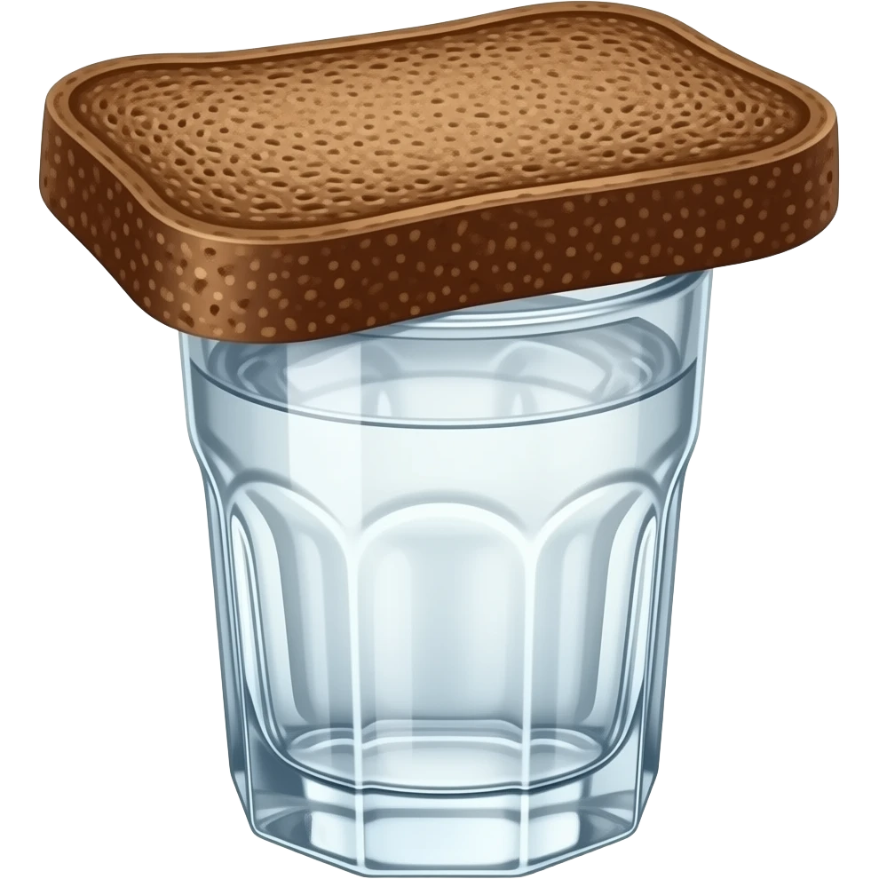 A shot of vodka in a ribbed glass and a rectangular slice of dark rye bread over it. Place the slice of bread so that it rests on the rim of the glass. emoji