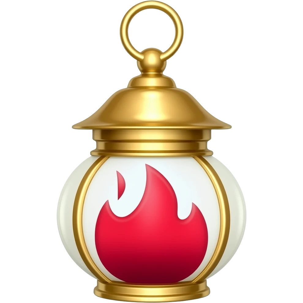 A golden hanging lantern with a bright ruby red flames, an empty loop on top, emoji