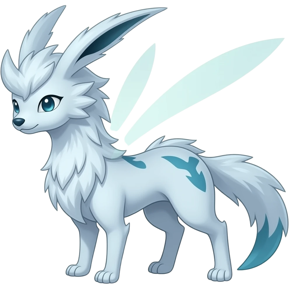 Slim thin lanky scrawny tall elegant oriental feral painted Asian Absol-Glaceon-Sylveon-fusion-hybrid-creature emoji