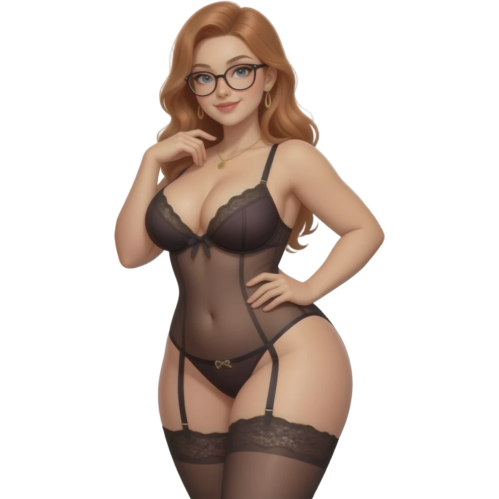 in a library, sexy, tan, nude, librarian, lingerie, any hair color, glasses, with big booty, big ass, PAWG, has a perfect body shape and figure, with a naughty seductive pose, emphasizing on being a PAWG, huge breast with cleavage, big perfect booty, in a libary emoji
