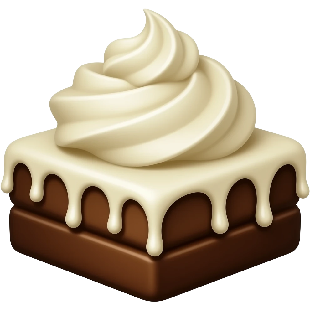 Brownie with white frosting drizzling emoji