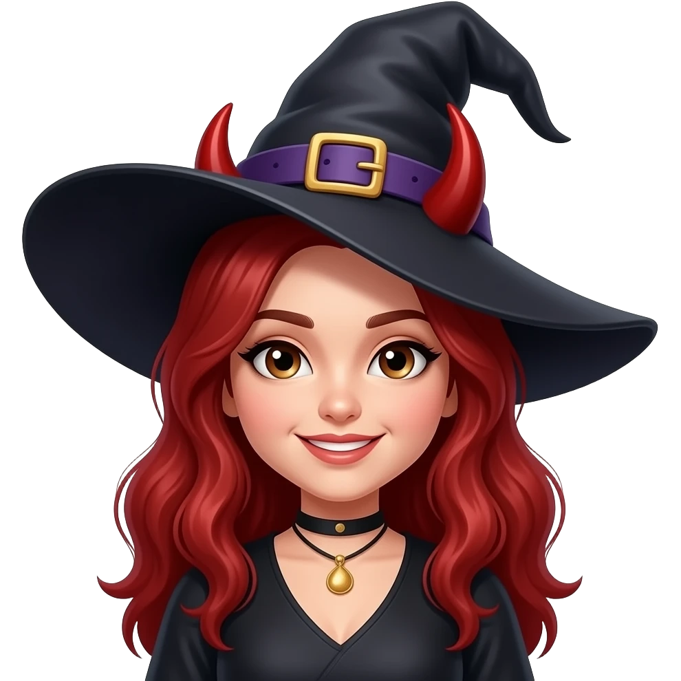 Young witch with red devil emoji