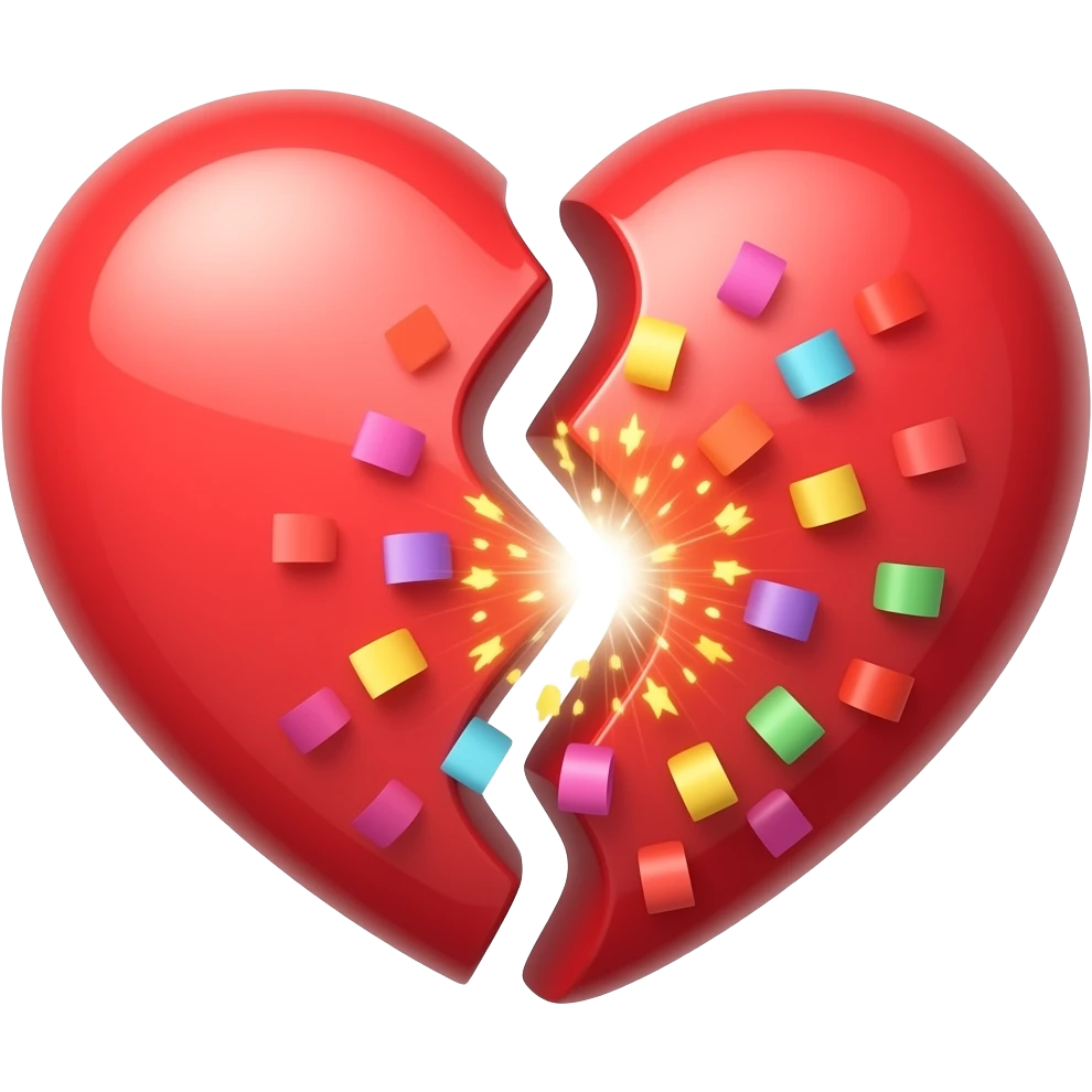 Create an animated emoji ️ that splits open into two halves, releasing ...