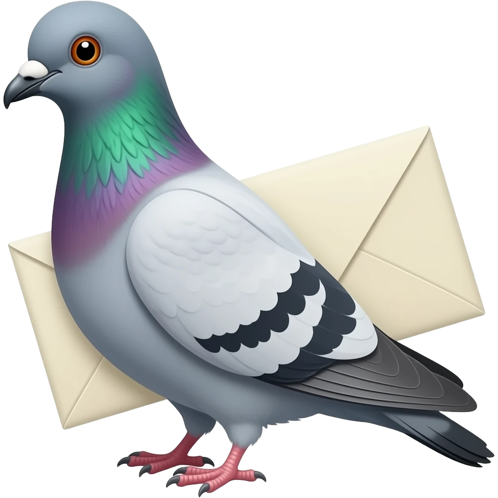 a pigeon carrying an envelop emoji