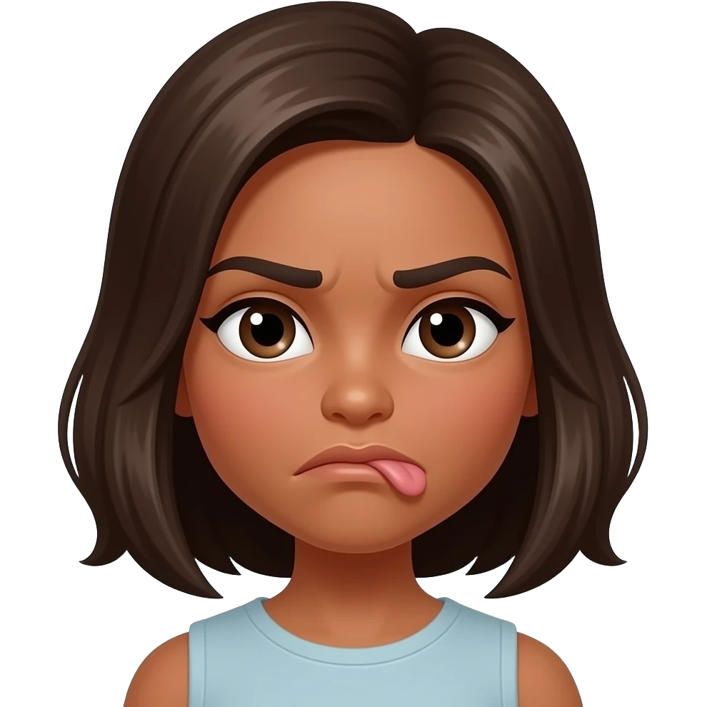 Stank disgusted face make one side of lip up in disgust make it a brown skin girl don’t add a tongue emoji
