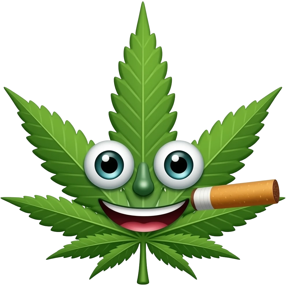 Eine Marihuana Zigarette mit Augen und einer nase und mund emoji