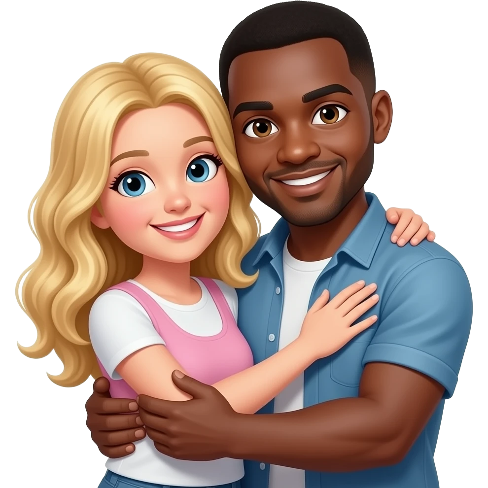 Bald black man hugging his blonde girlfriend emoji
