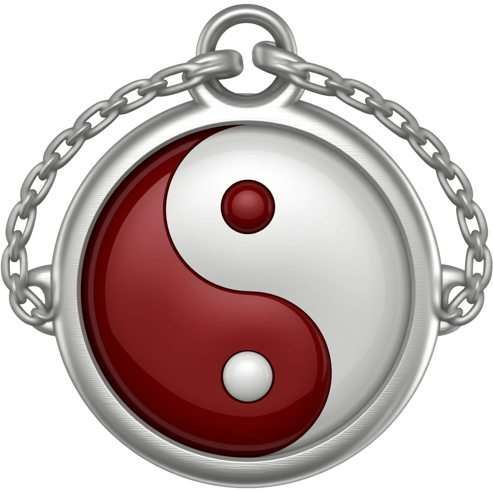 A silver BDSM 3 point yin yang medal with black and red markings emoji