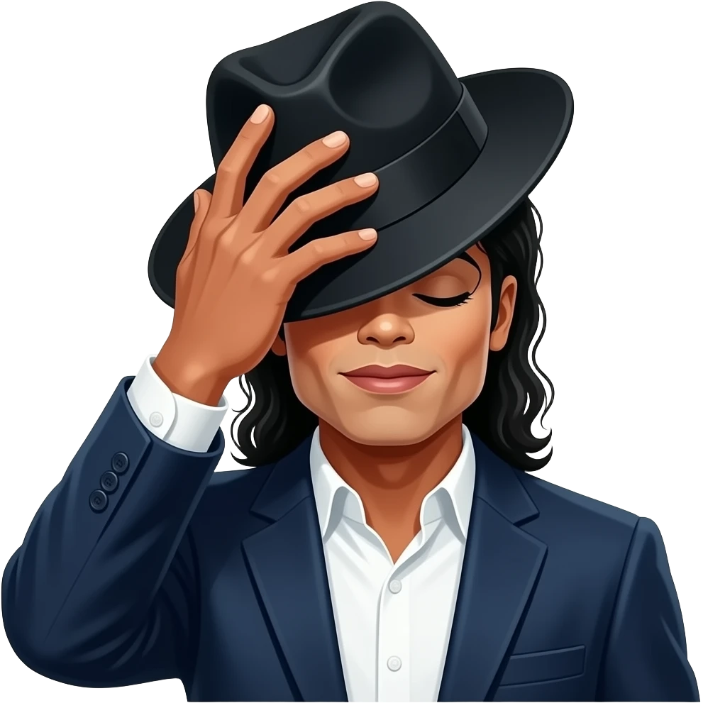Micheal jackson moonwalk while touching his hat and covering his face with hat covering his eyes also doing moonwalk dance emoji