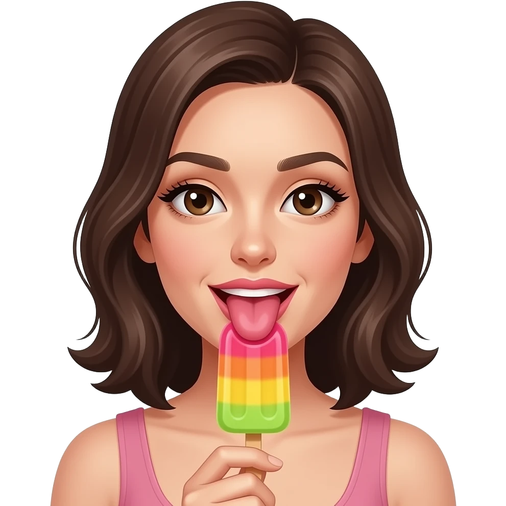 Sexi lengua mujer saboreando  paleta de helado emoji