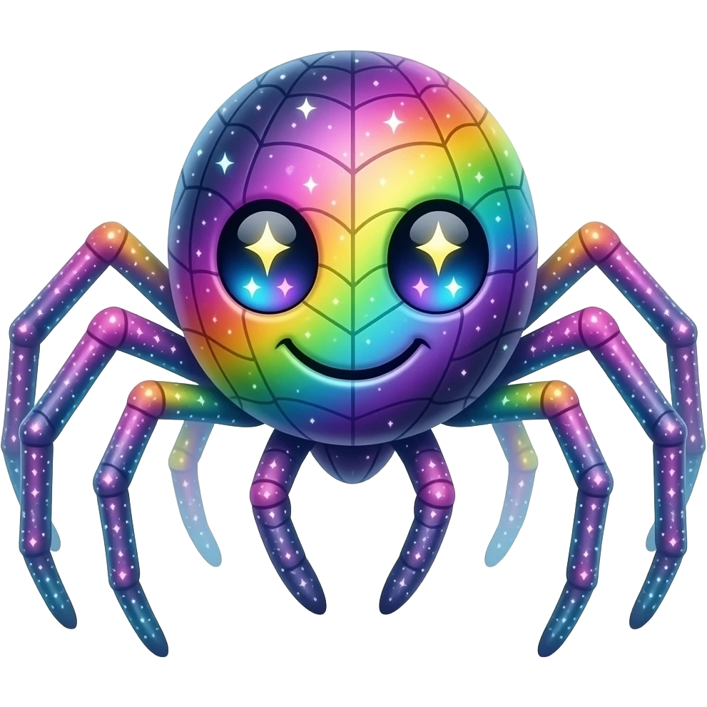 A spider-shaped mascot woven completely out of colorful northern lights ...
