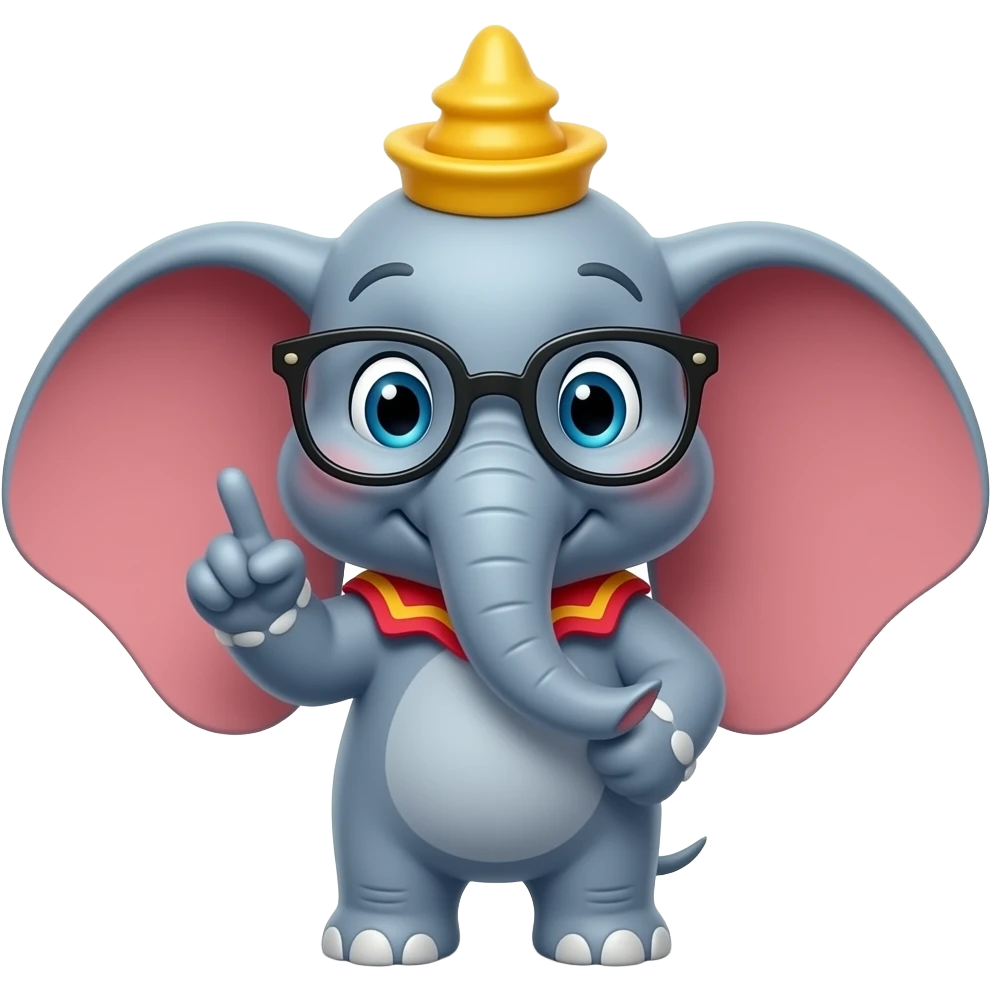 dumbo with glasses and one hand is pointing up emoji