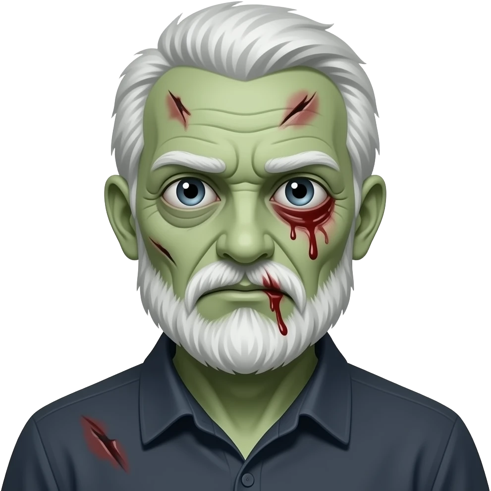 zombie old man with pale green skin, visible wounds, dead bleeding eyes emoji