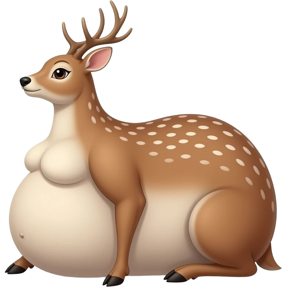 A female deer’s stomach gets massively large and heavy,she ate too much,now the deer/doe is obese,even her big belly rests on the ground while she stands. emoji