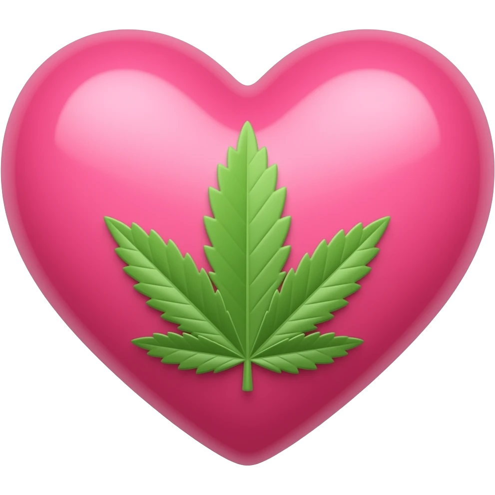 pink heart with a weed leaf emoji