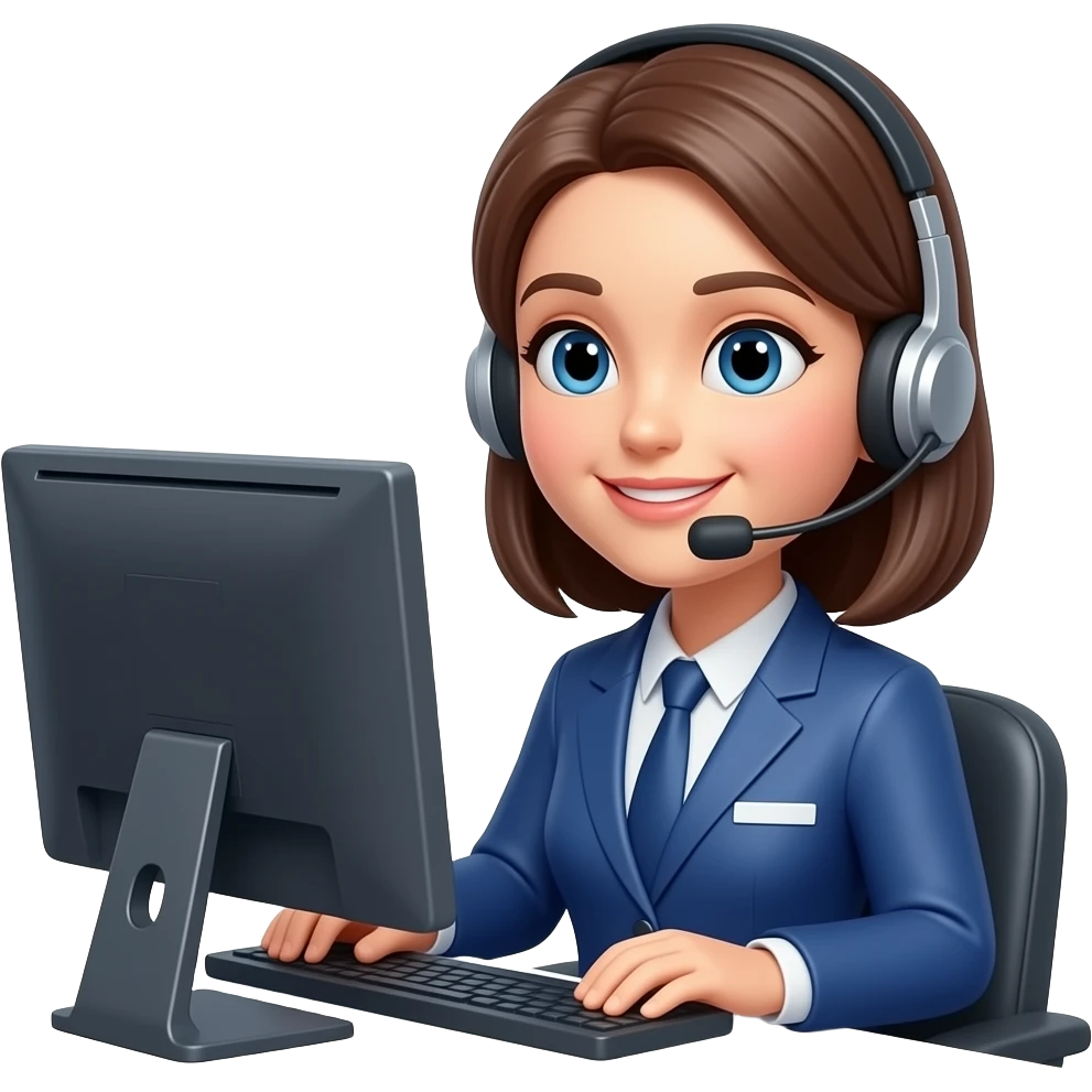call centre specialist with headfone with microphone and pc screen , 3d, woman emoji