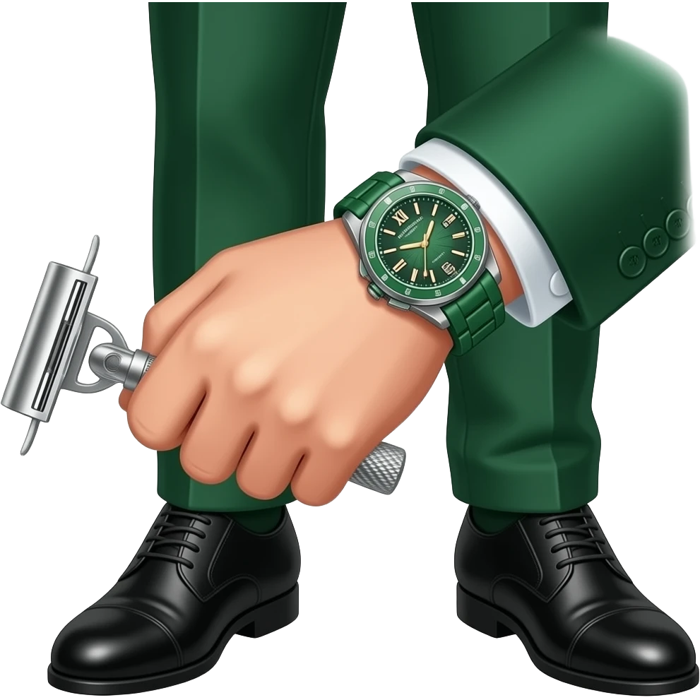create me a hand which is holding a razor, and have green richard mille watch on and have green suit. Do so many details of watch and suit and the razor emoji