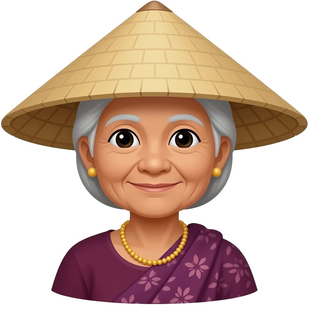 balinese grandma in traditional closes and conical straw hat icon, transparent background, ios system emoji
