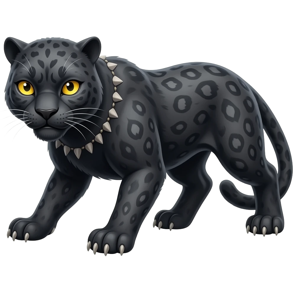 a black panther on all fours with dark grey spots in its fur and golden yellow eyes emoji