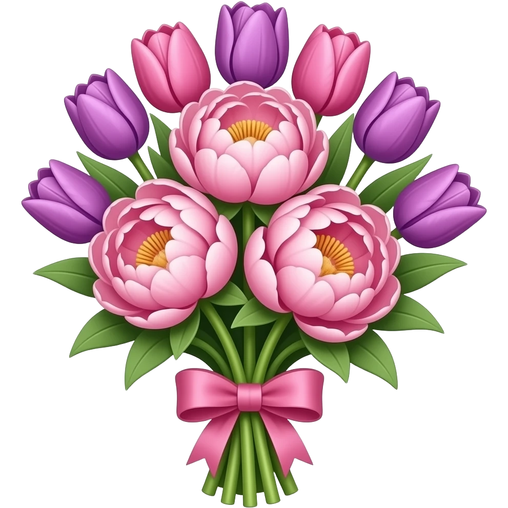 pink peonies and purple tulips bouquet emoji