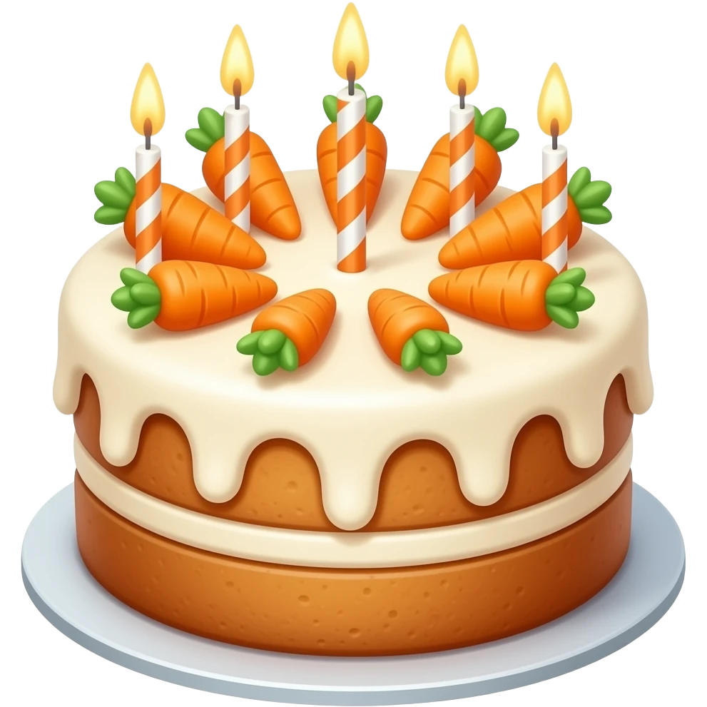Birthday Carrot Cake with baby carrots, orange and white candles, Highly detailed emoji