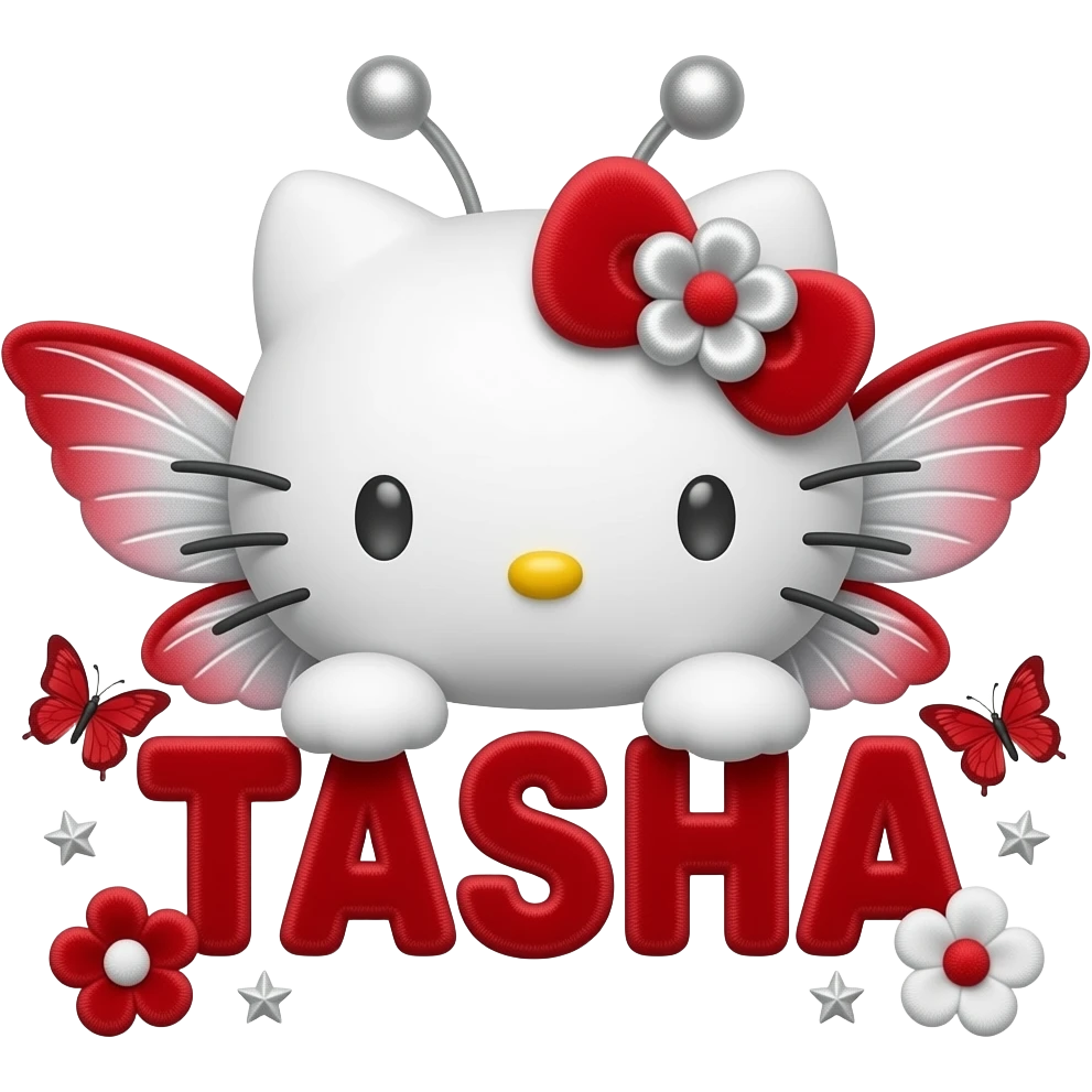 White velvety fur 3D hello kitty head, silver eyes, red silver white 3D ...