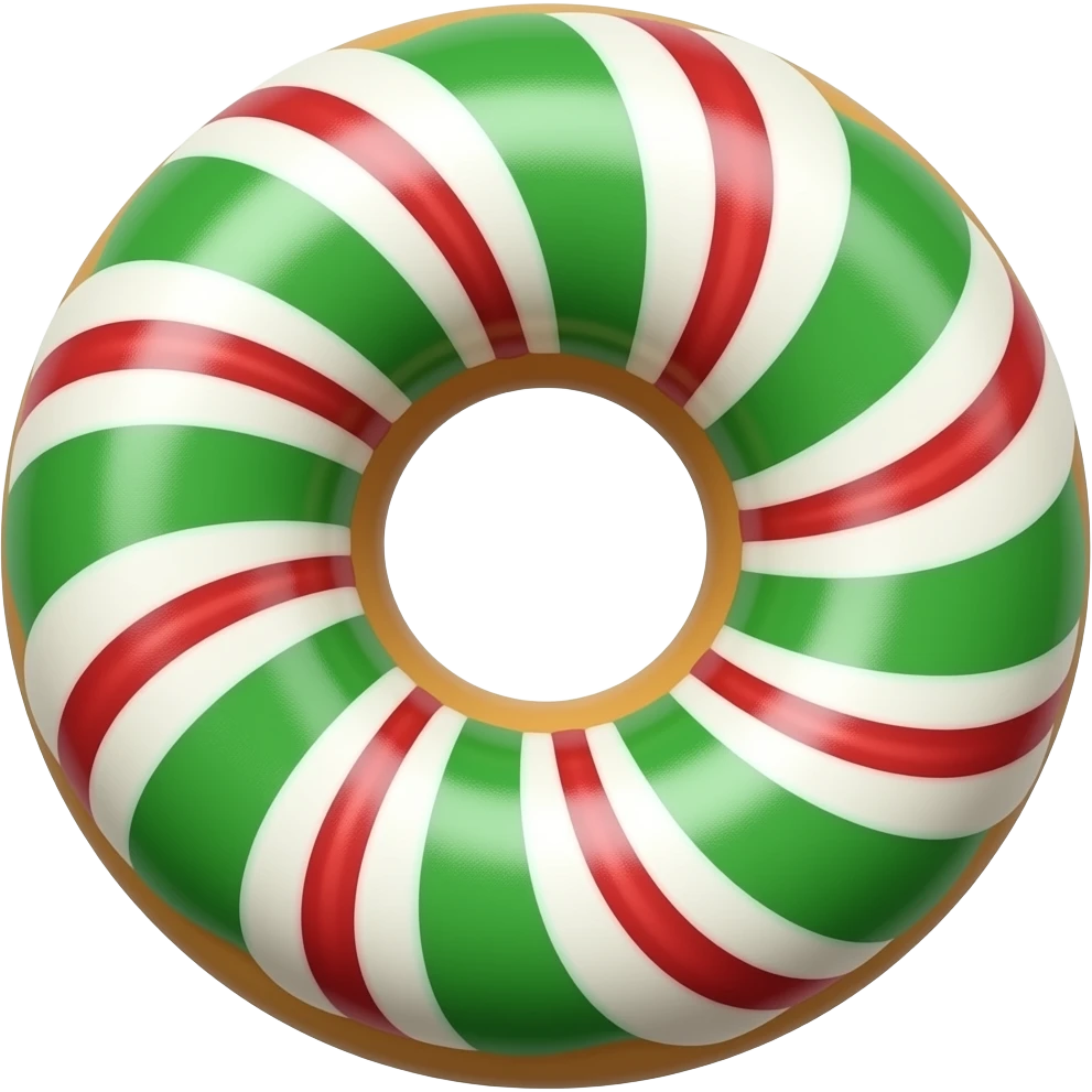 Green, Red, and White peppermint swirl donut shaped candy emoji
