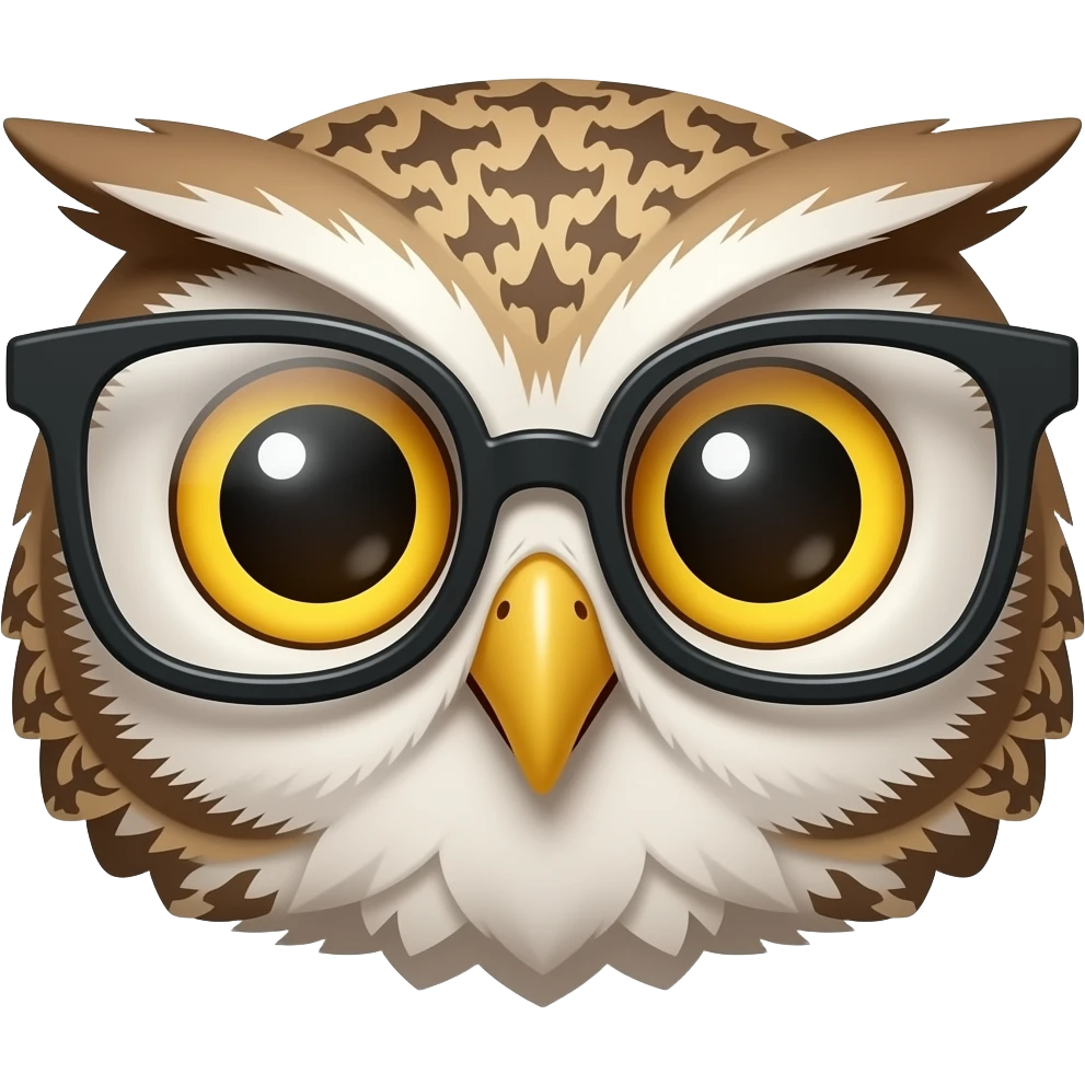 owl face with glasses square full screen emoji