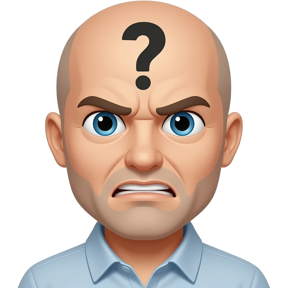 Hombre calvo frustrado con un signo de pregunta emoji