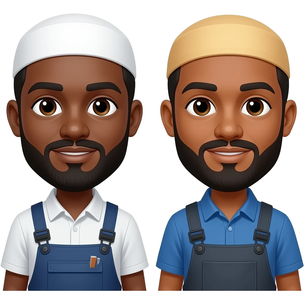 two Muslim workers with dark skin and beards emoji