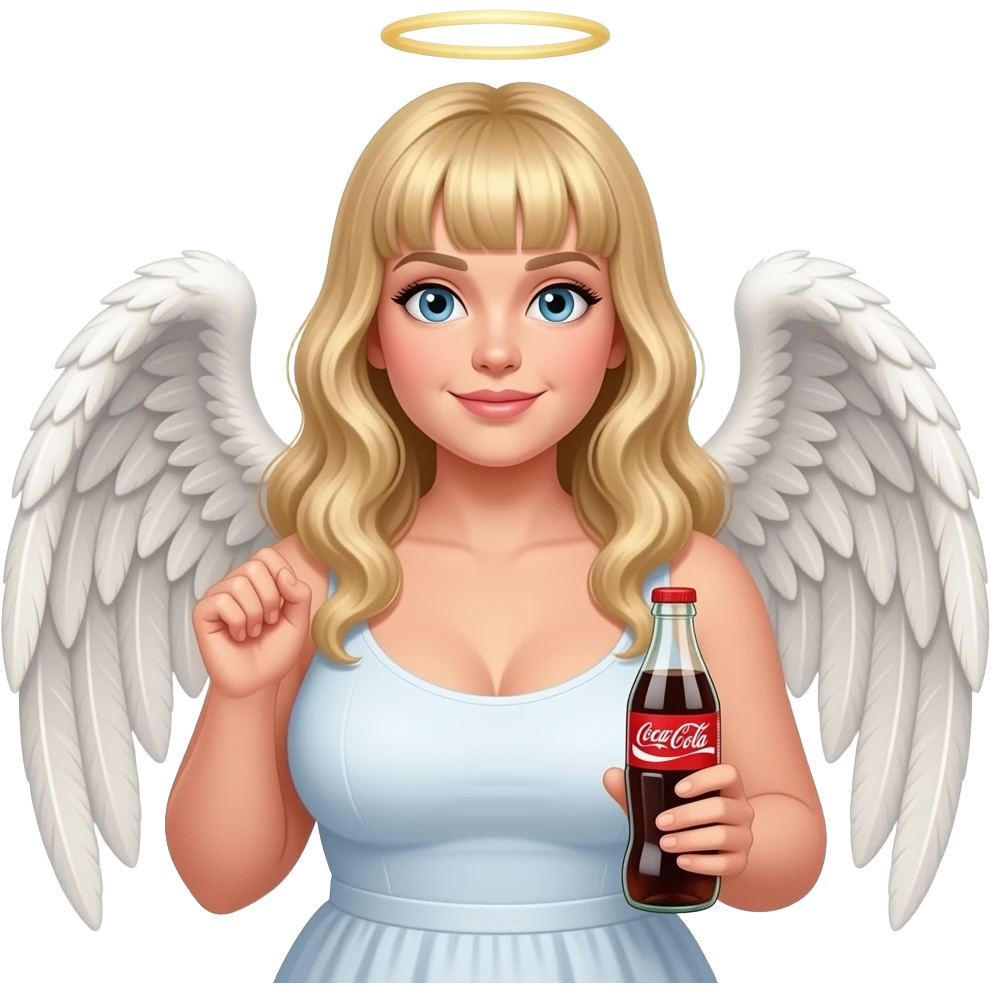 Толстая русая девочка с крыльями ангела и бутылкой колы emoji