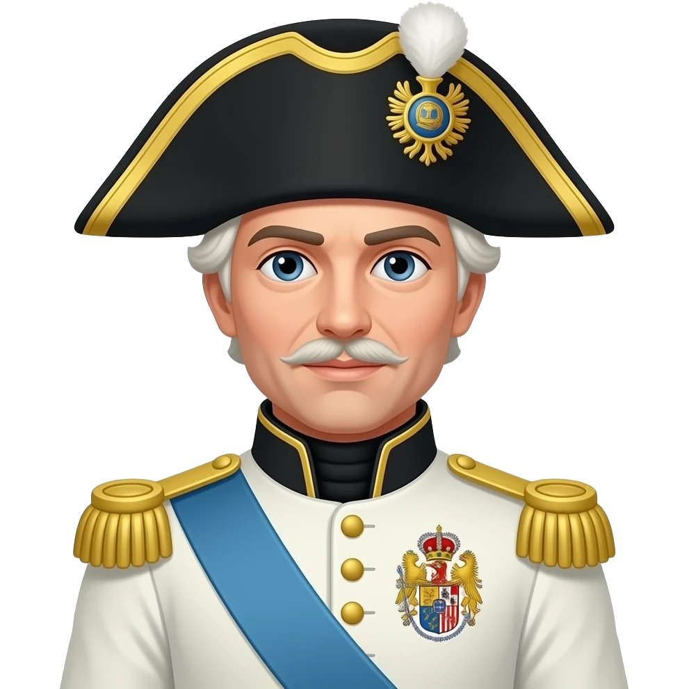Habsburger  soldat mit weise uniform und dreieckigen hut und  in rechter seite soll er das wappen haben dreieckiger hut wie die briten damals emoji