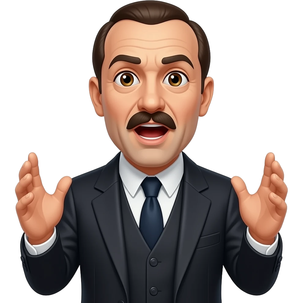 haz a Hercule Poirot como si fuese ha dar un discurso con la boca abierta y haciendo senyales con las manos como si hablase normal emoji
