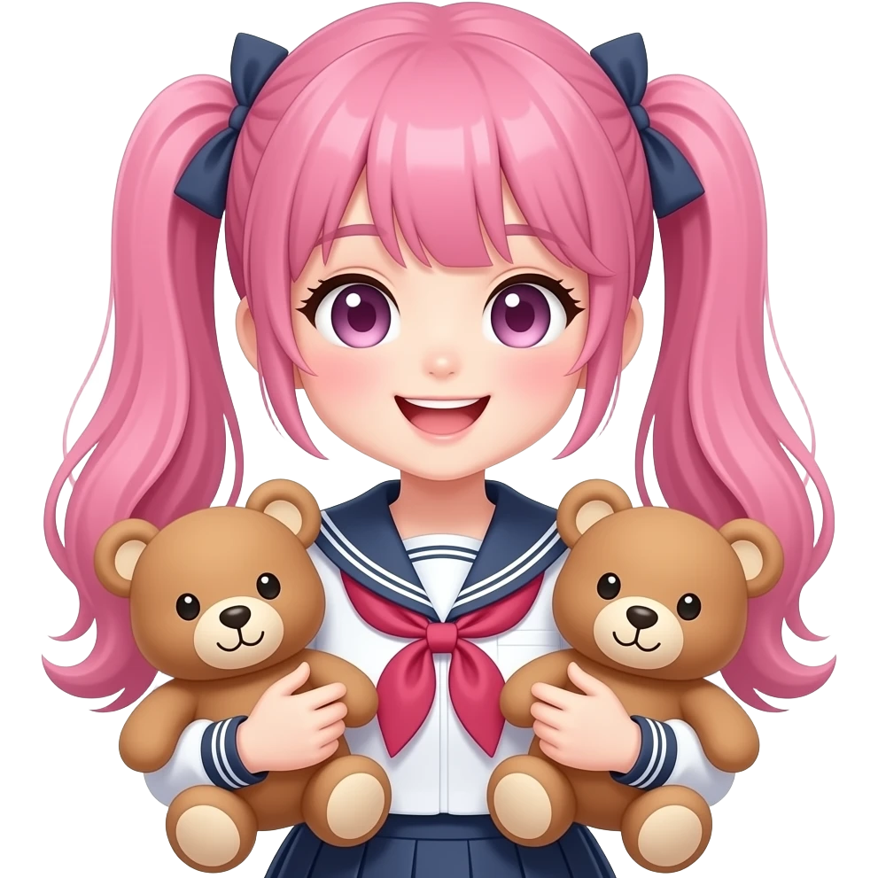 cute twintail asian girl holding teddy bears emoji