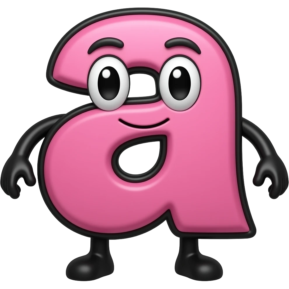 Bfdi Fanon letter charachers (with eyes, mouth, feet, and arms) letter a (traditional) (pink lowercase letter with black outline) emoji
