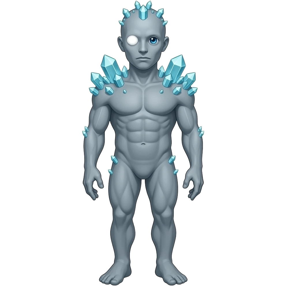 Weird Crystal humanoid thing with crystals growing on its back in glowing blue eyes with a gray body with a growing with no mouth with glowing blue eyes with a single blue glowing eye full body emoji